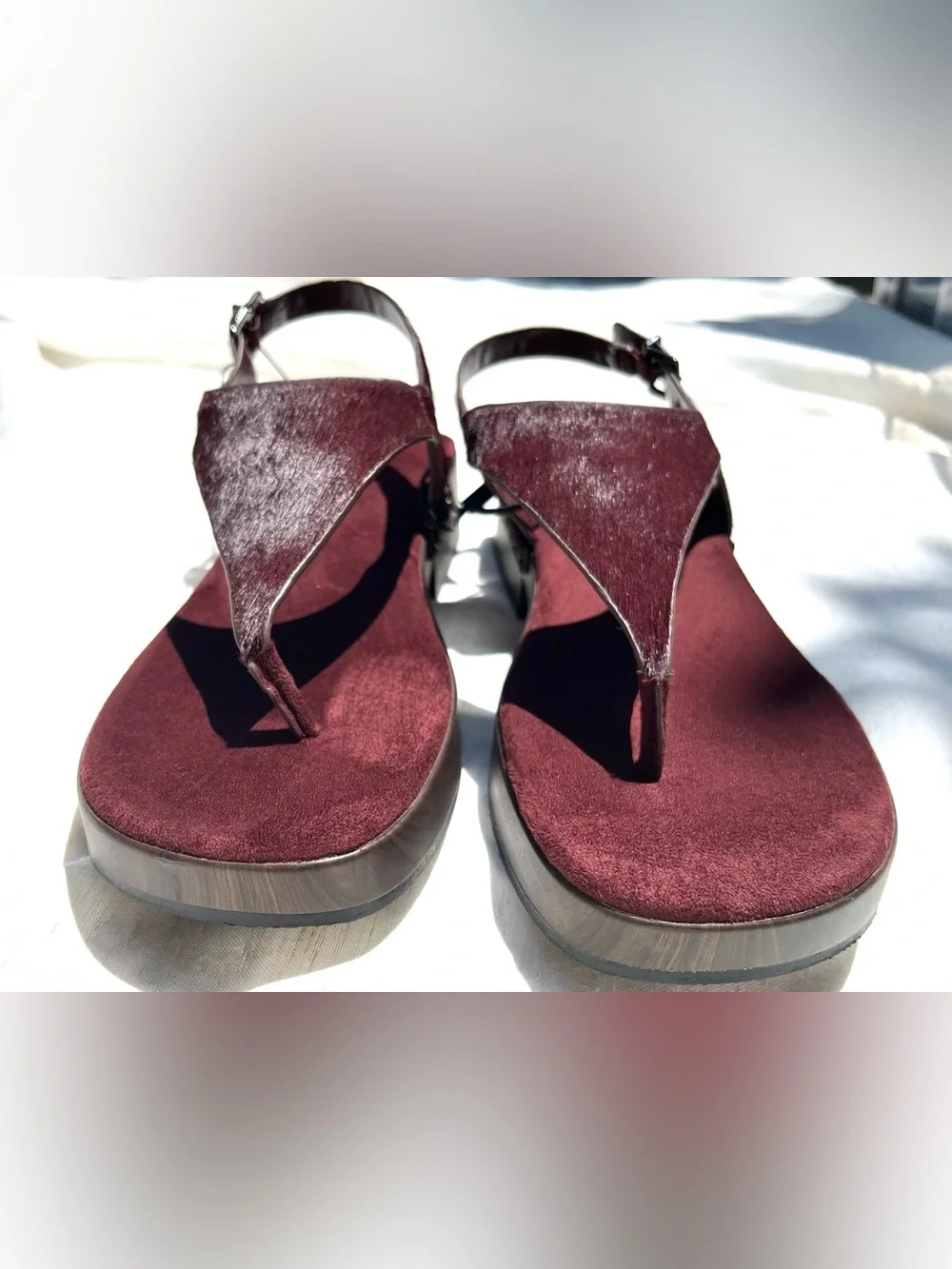 Zara Leather Strap Sandals With Rivets Burgundy Red Platform Sheep Skin Size 10 - Picture 6 of 15